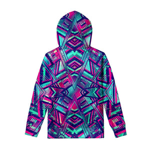 Neon Ethnic Aztec Trippy Print Pullover Hoodie