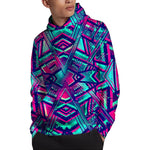 Neon Ethnic Aztec Trippy Print Pullover Hoodie