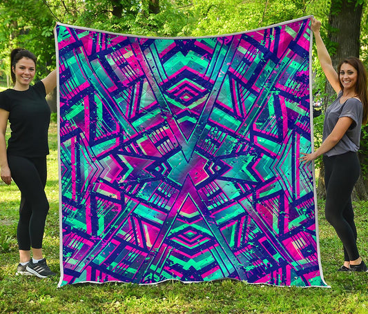 Neon Ethnic Aztec Trippy Print Quilt