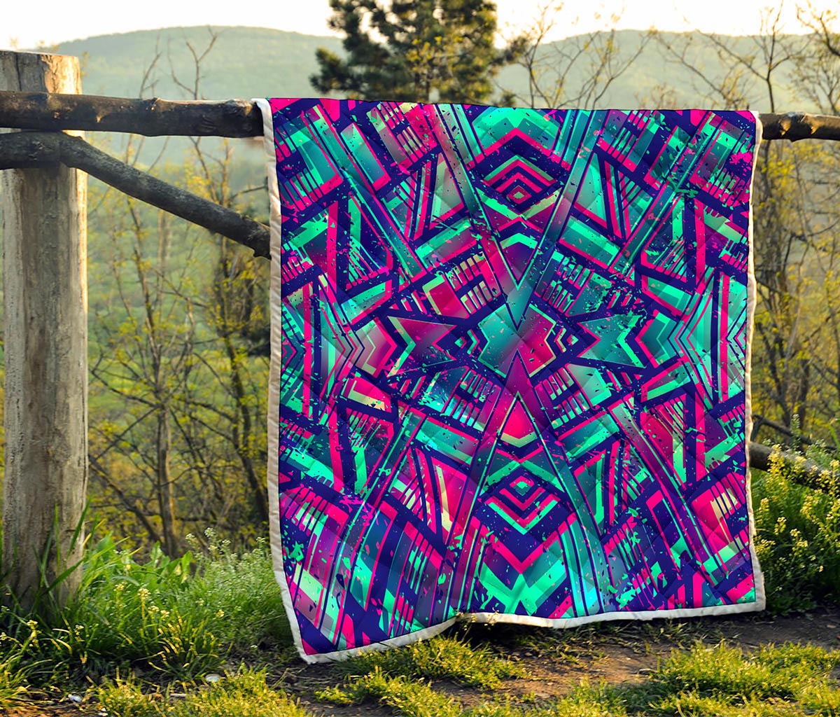 Neon Ethnic Aztec Trippy Print Quilt