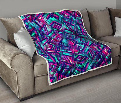 Neon Ethnic Aztec Trippy Print Quilt