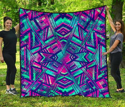 Neon Ethnic Aztec Trippy Print Quilt