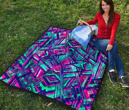 Neon Ethnic Aztec Trippy Print Quilt