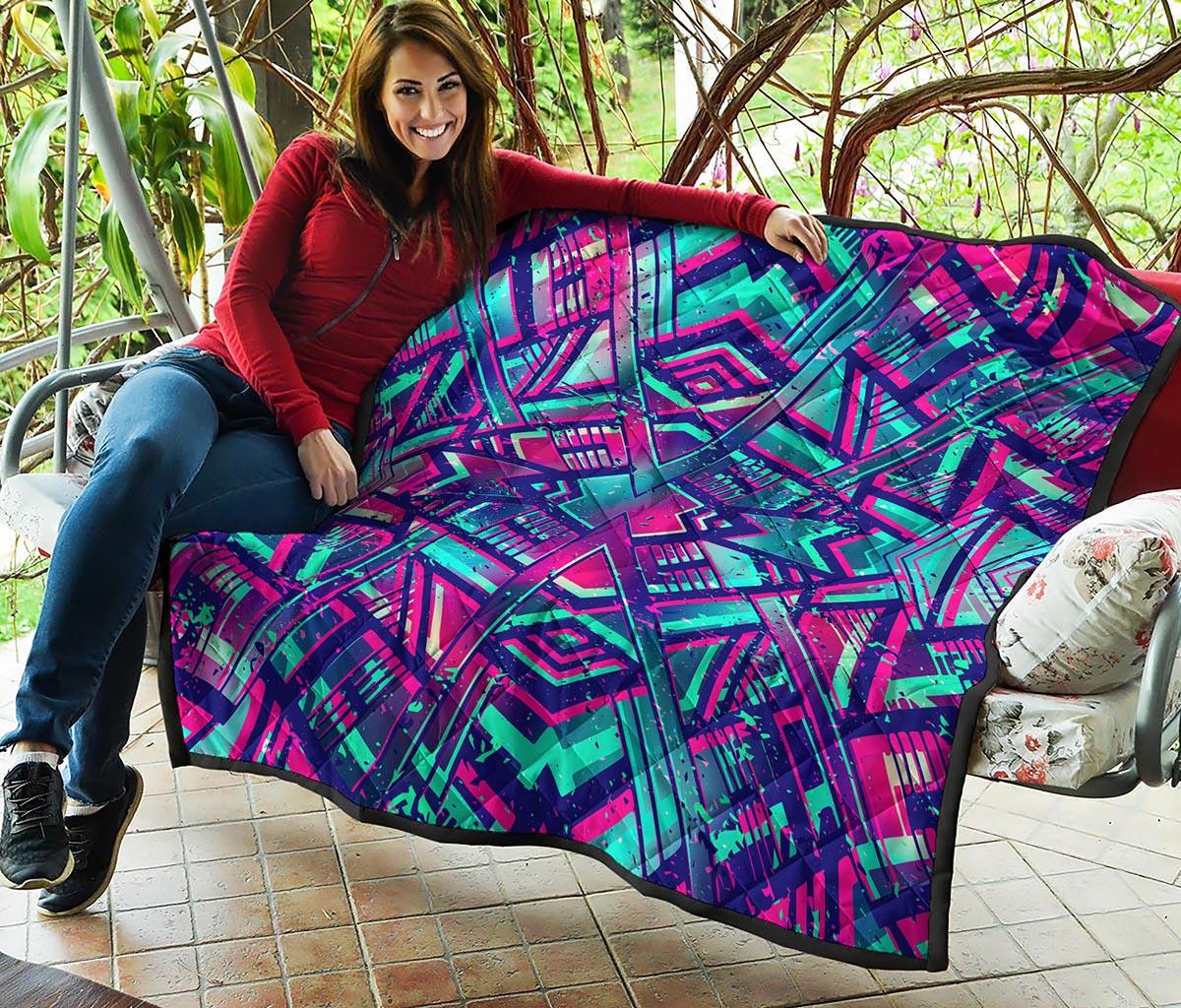 Neon Ethnic Aztec Trippy Print Quilt