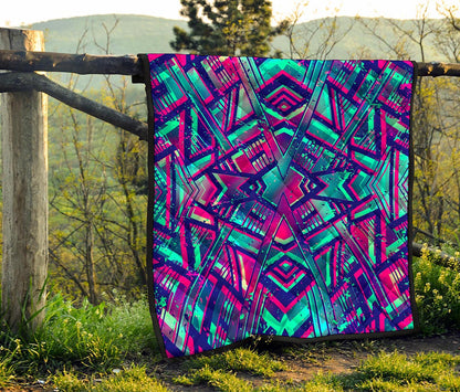 Neon Ethnic Aztec Trippy Print Quilt