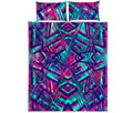 Neon Ethnic Aztec Trippy Print Quilt Bed Set