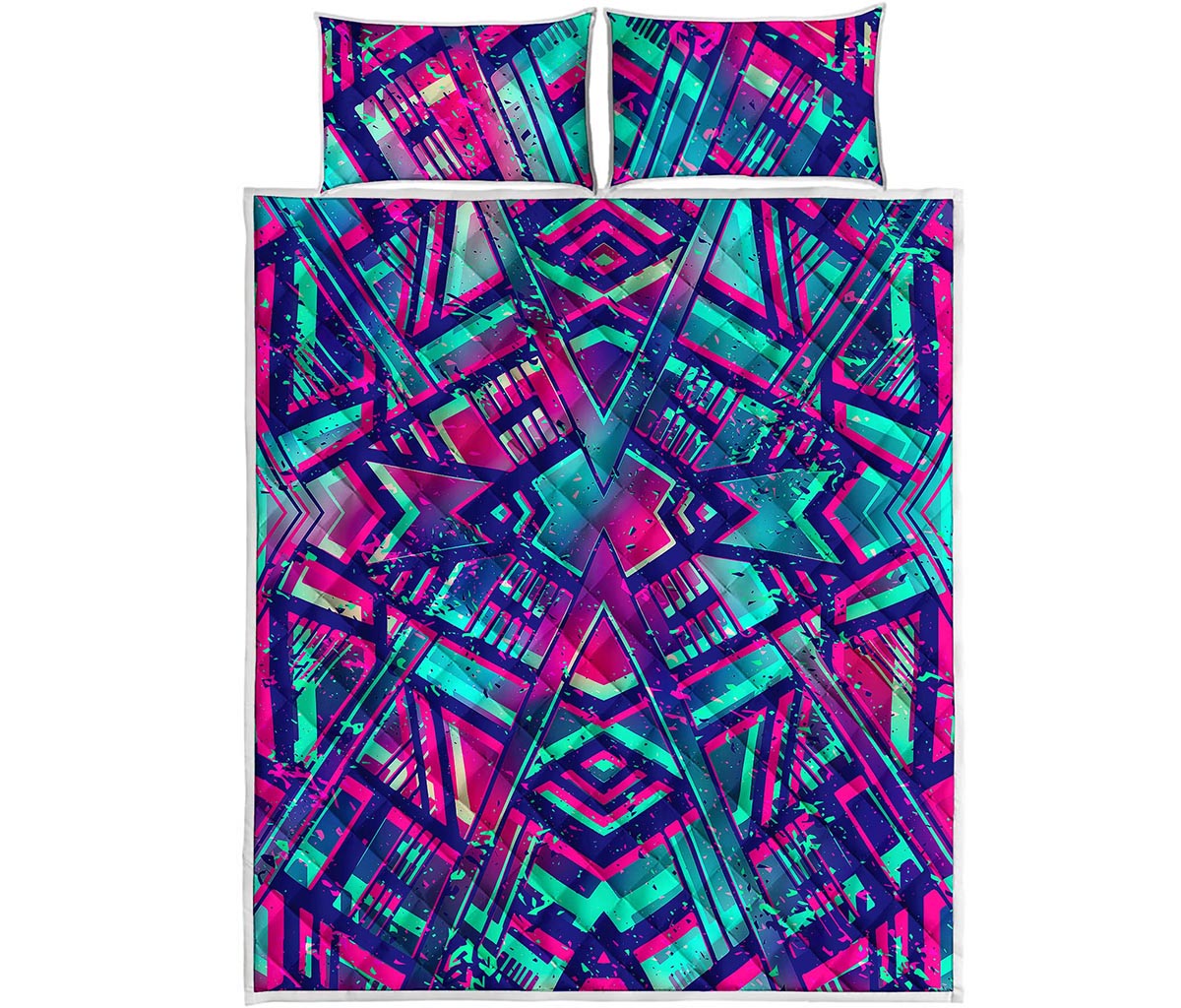 Neon Ethnic Aztec Trippy Print Quilt Bed Set