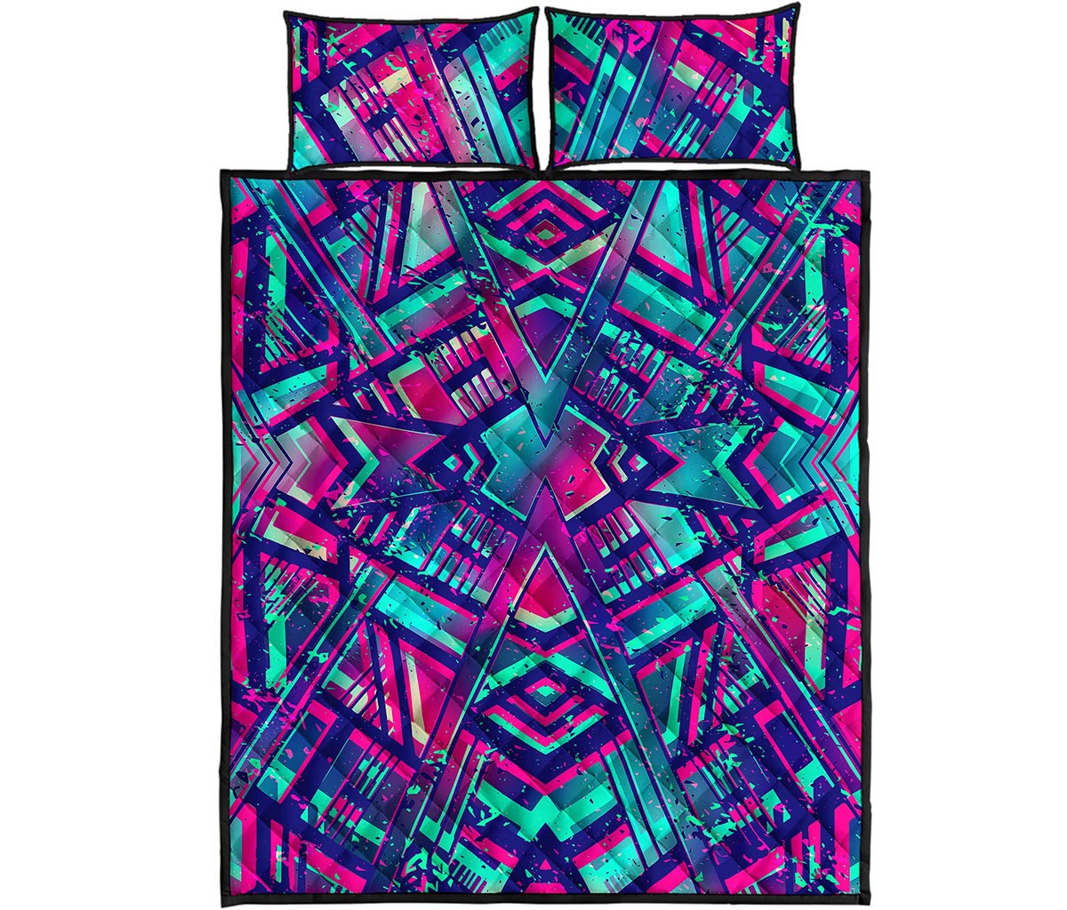 Neon Ethnic Aztec Trippy Print Quilt Bed Set