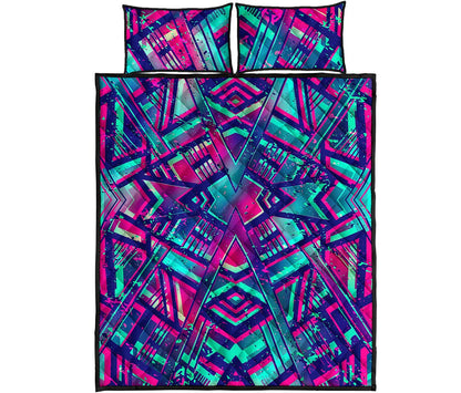 Neon Ethnic Aztec Trippy Print Quilt Bed Set
