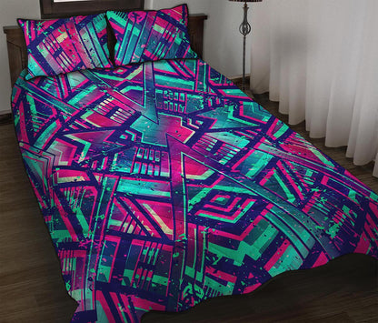 Neon Ethnic Aztec Trippy Print Quilt Bed Set