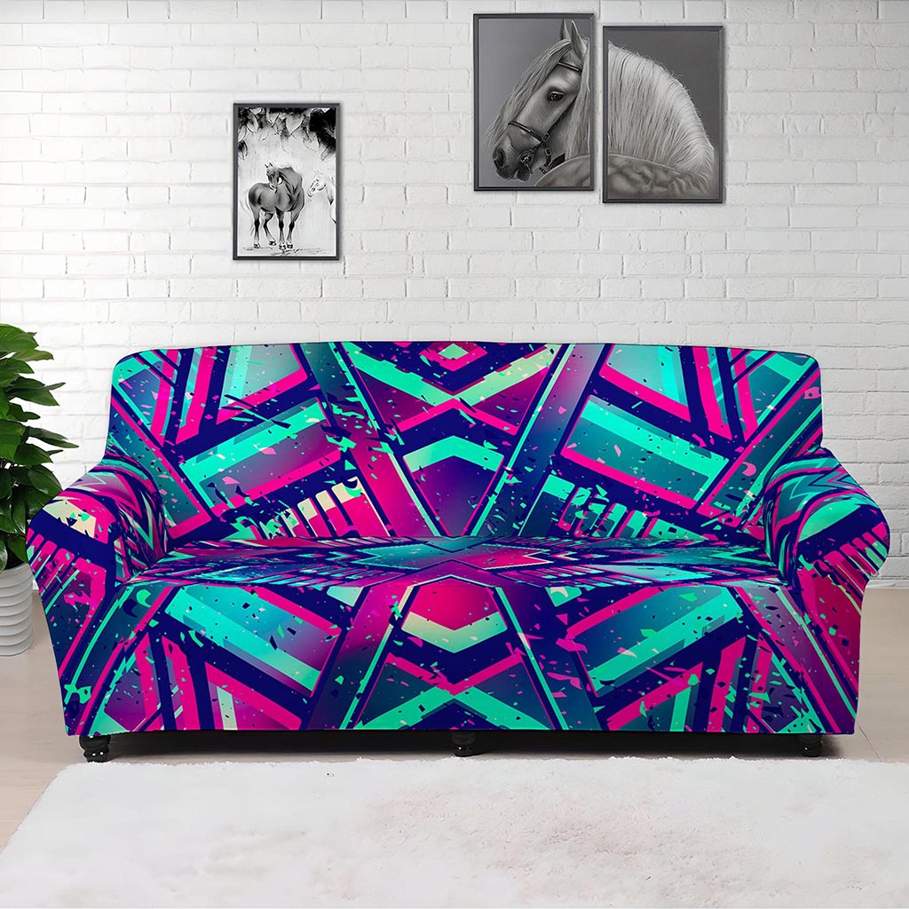 Neon Ethnic Aztec Trippy Print Sofa Cover
