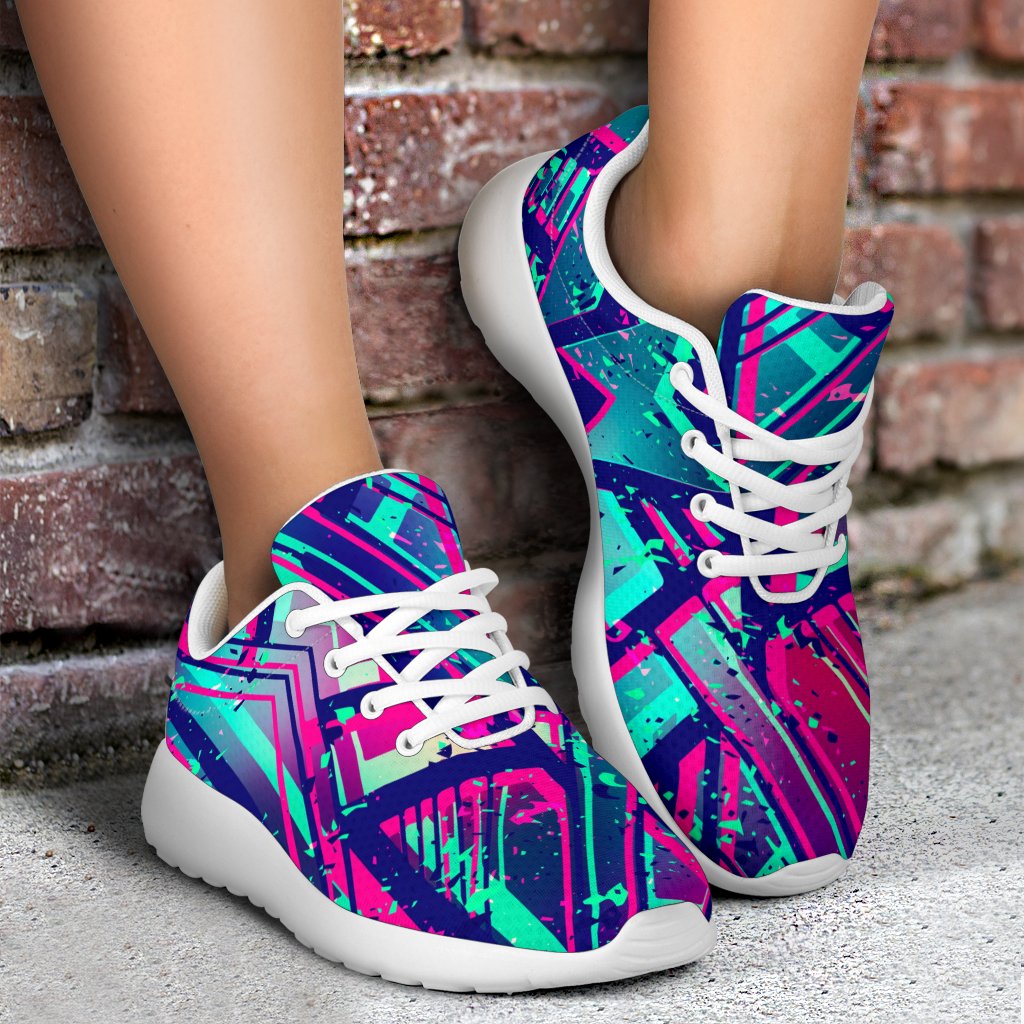 Neon Ethnic Aztec Trippy Print Sport Shoes GearFrost