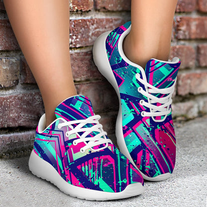 Neon Ethnic Aztec Trippy Print Sport Shoes GearFrost