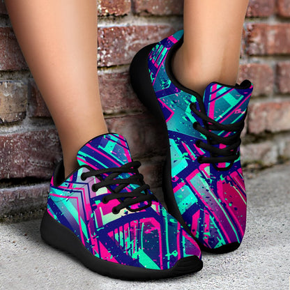 Neon Ethnic Aztec Trippy Print Sport Shoes GearFrost