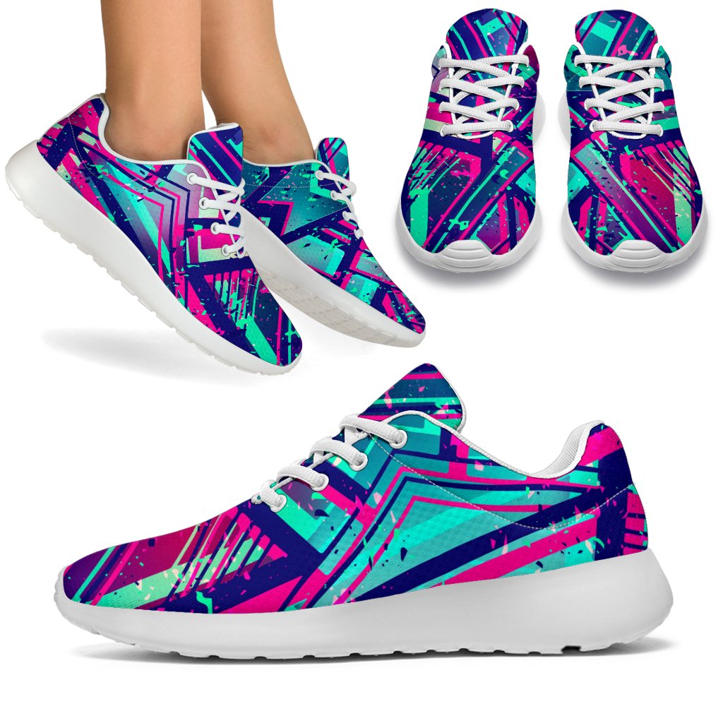 Neon Ethnic Aztec Trippy Print Sport Shoes GearFrost