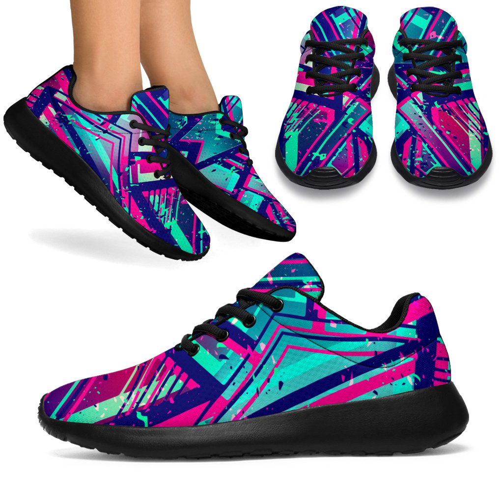 Neon Ethnic Aztec Trippy Print Sport Shoes GearFrost