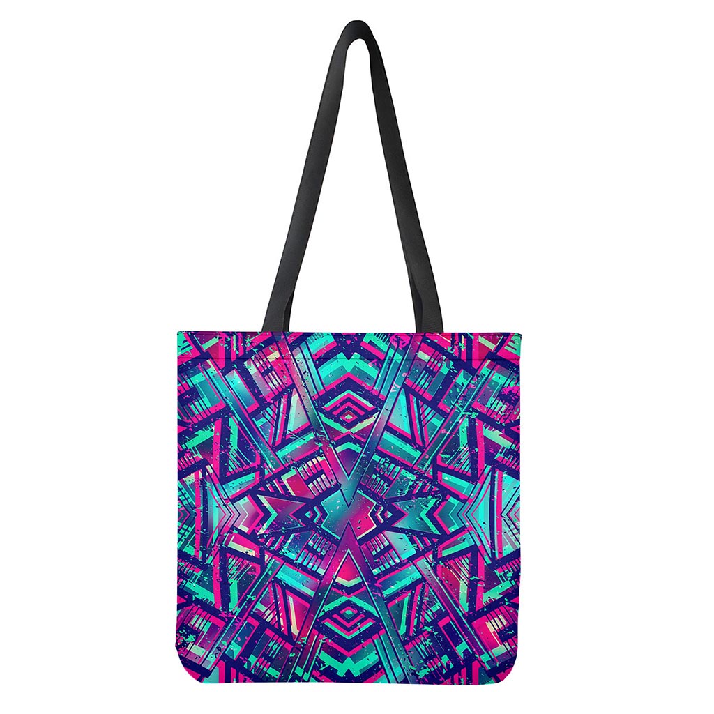 Neon Ethnic Aztec Trippy Print Tote Bag