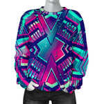 Neon Ethnic Aztec Trippy Print Women's Crewneck Sweatshirt GearFrost