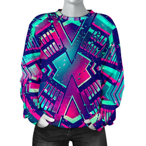 Neon Ethnic Aztec Trippy Print Women's Crewneck Sweatshirt GearFrost