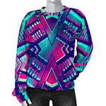 Neon Ethnic Aztec Trippy Print Women's Crewneck Sweatshirt GearFrost