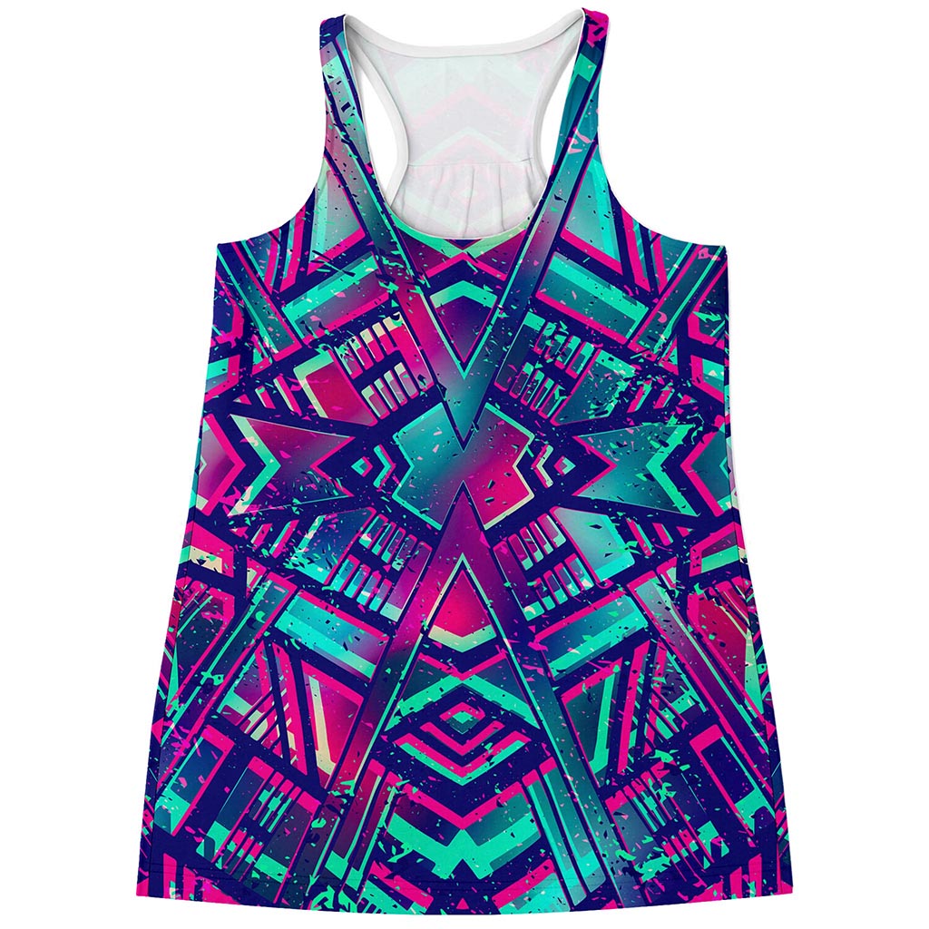 Neon Ethnic Aztec Trippy Print Women's Racerback Tank Top