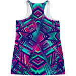 Neon Ethnic Aztec Trippy Print Women's Racerback Tank Top