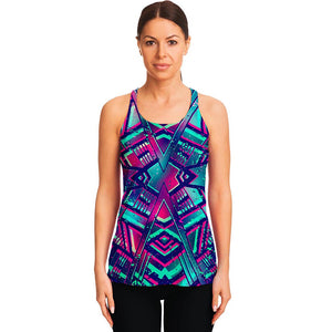 Neon Ethnic Aztec Trippy Print Women's Racerback Tank Top