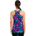 Neon Ethnic Aztec Trippy Print Women's Racerback Tank Top