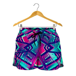 Neon Ethnic Aztec Trippy Print Women's Shorts