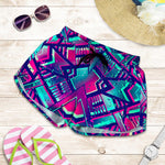 Neon Ethnic Aztec Trippy Print Women's Shorts