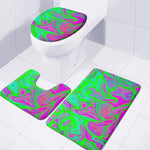 Neon Green Pink Psychedelic Trippy Print 3 Piece Bath Mat Set
