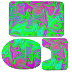 Neon Green Pink Psychedelic Trippy Print 3 Piece Bath Mat Set