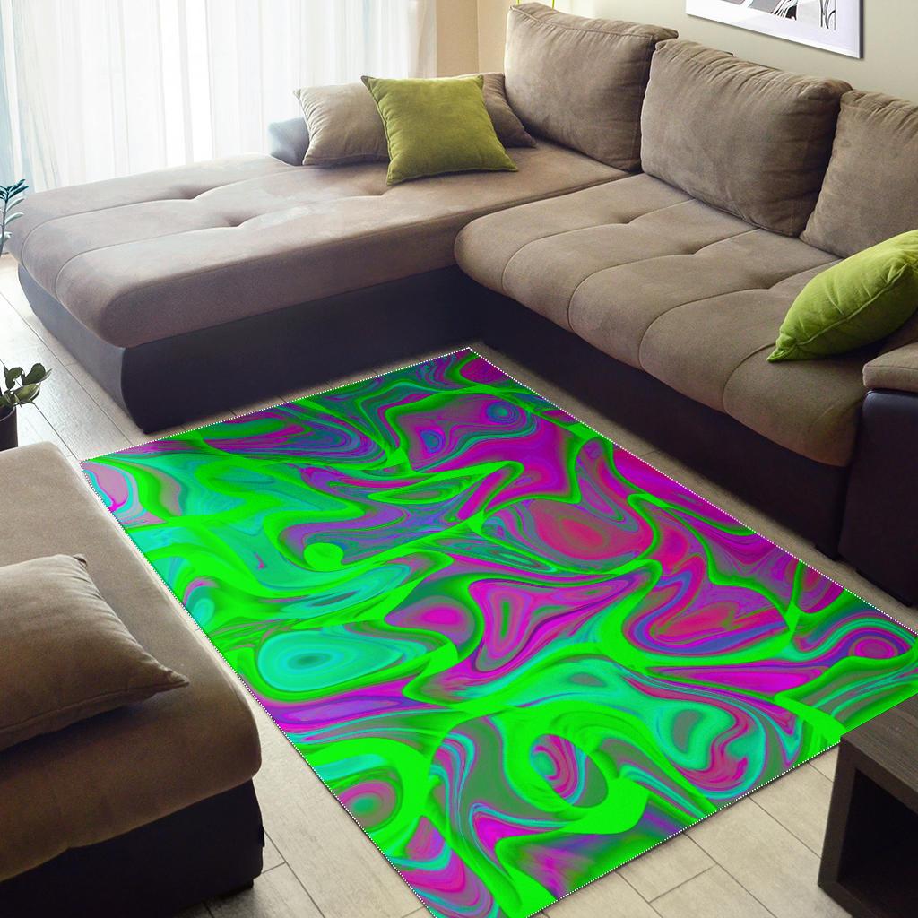 Neon Green Pink Psychedelic Trippy Print Area Rug GearFrost