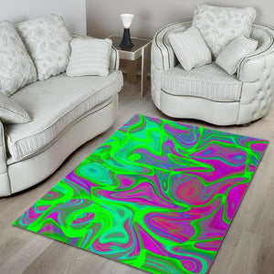 Neon Green Pink Psychedelic Trippy Print Area Rug GearFrost