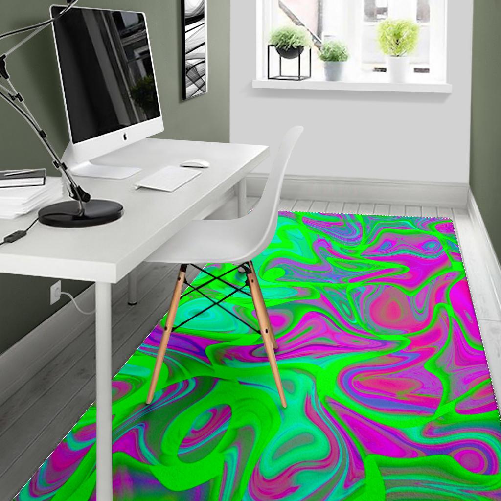 Neon Green Pink Psychedelic Trippy Print Area Rug GearFrost