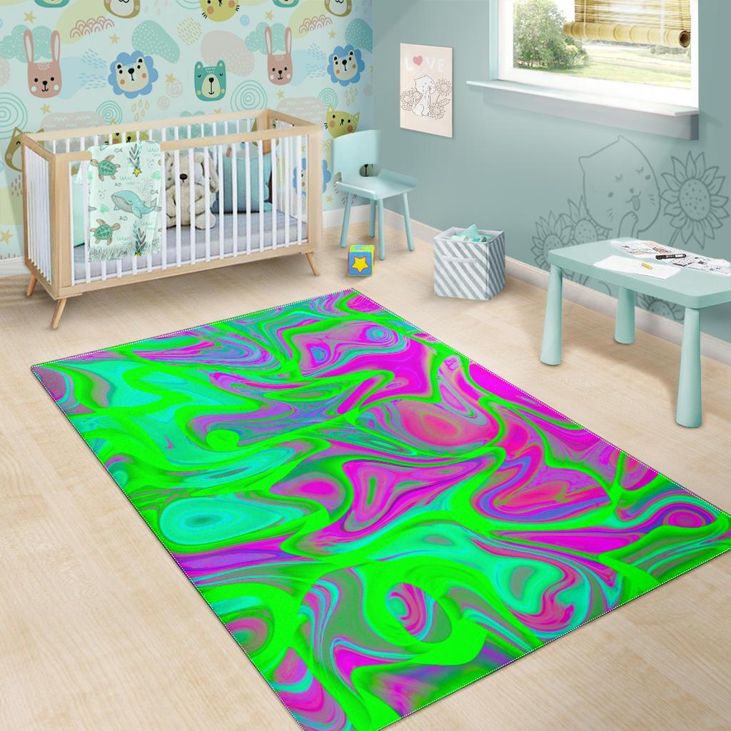 Neon Green Pink Psychedelic Trippy Print Area Rug GearFrost