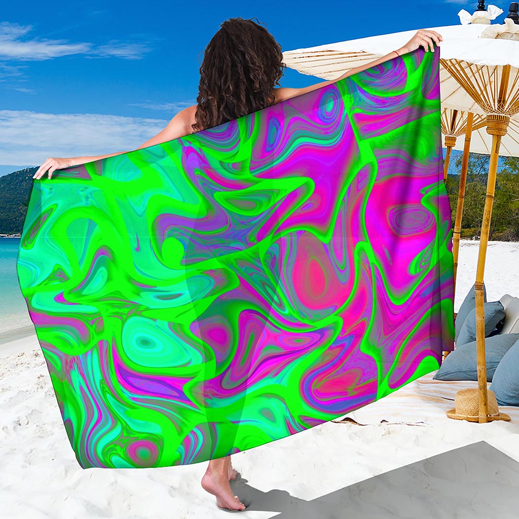 Neon Green Pink Psychedelic Trippy Print Beach Sarong Wrap