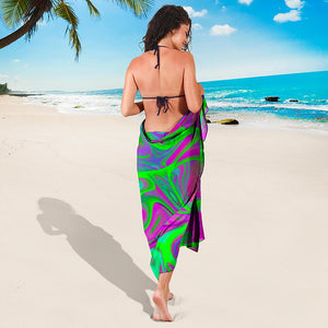 Neon Green Pink Psychedelic Trippy Print Beach Sarong Wrap