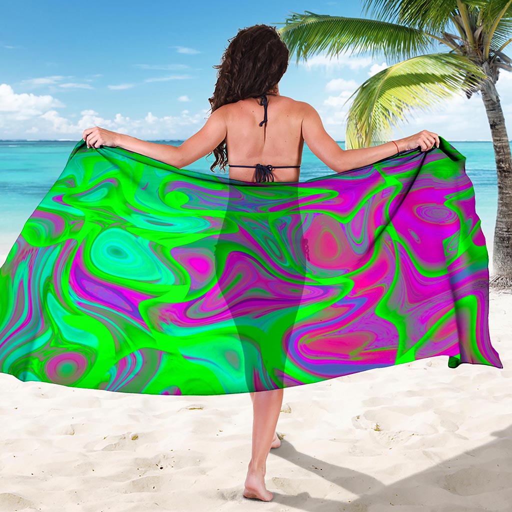 Neon Green Pink Psychedelic Trippy Print Beach Sarong Wrap