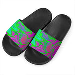 Neon Green Pink Psychedelic Trippy Print Black Slide Sandals