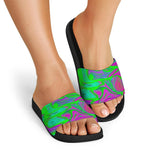 Neon Green Pink Psychedelic Trippy Print Black Slide Sandals
