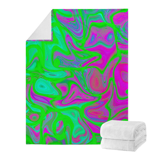 Neon Green Pink Psychedelic Trippy Print Blanket