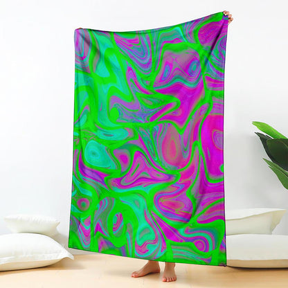 Neon Green Pink Psychedelic Trippy Print Blanket