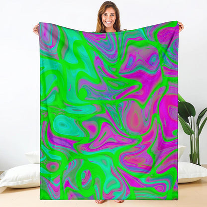 Neon Green Pink Psychedelic Trippy Print Blanket