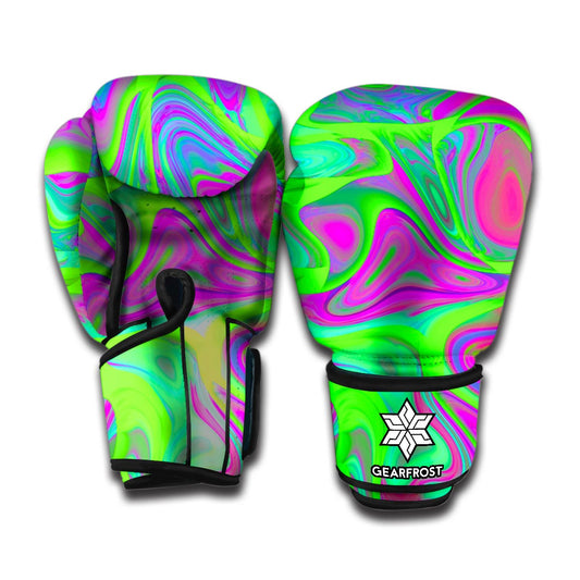 Neon Green Pink Psychedelic Trippy Print Boxing Gloves