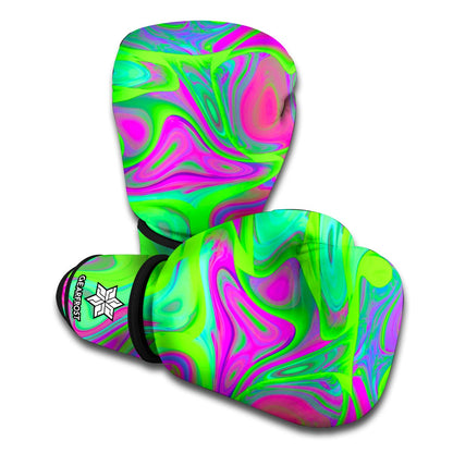 Neon Green Pink Psychedelic Trippy Print Boxing Gloves