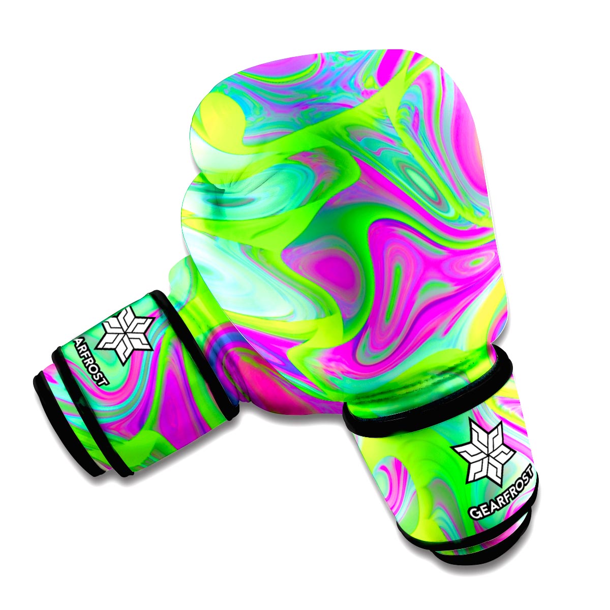 Neon Green Pink Psychedelic Trippy Print Boxing Gloves