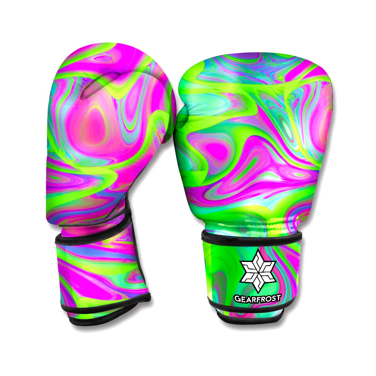 Neon Green Pink Psychedelic Trippy Print Boxing Gloves