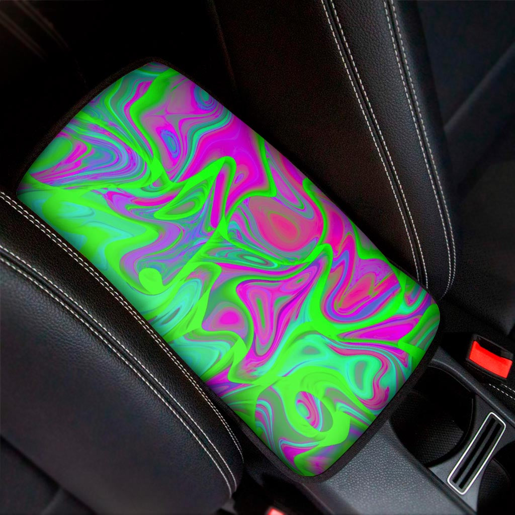 Neon Green Pink Psychedelic Trippy Print Car Center Console Cover