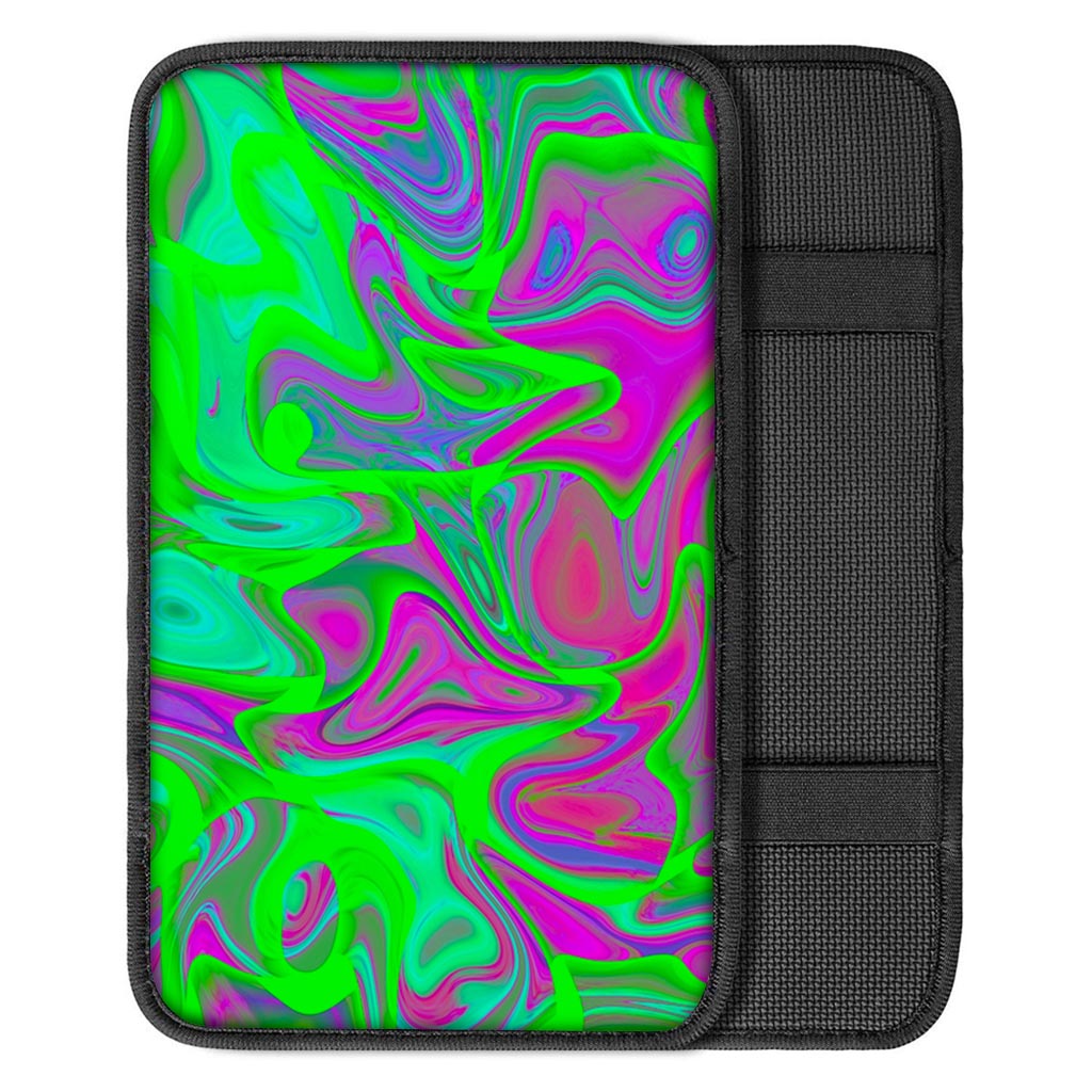 Neon Green Pink Psychedelic Trippy Print Car Center Console Cover